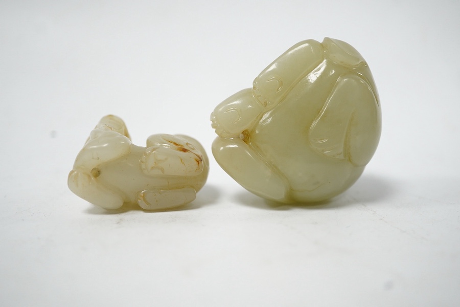 Two Chinese jade animal carvings, largest 5cm high. Condition - good